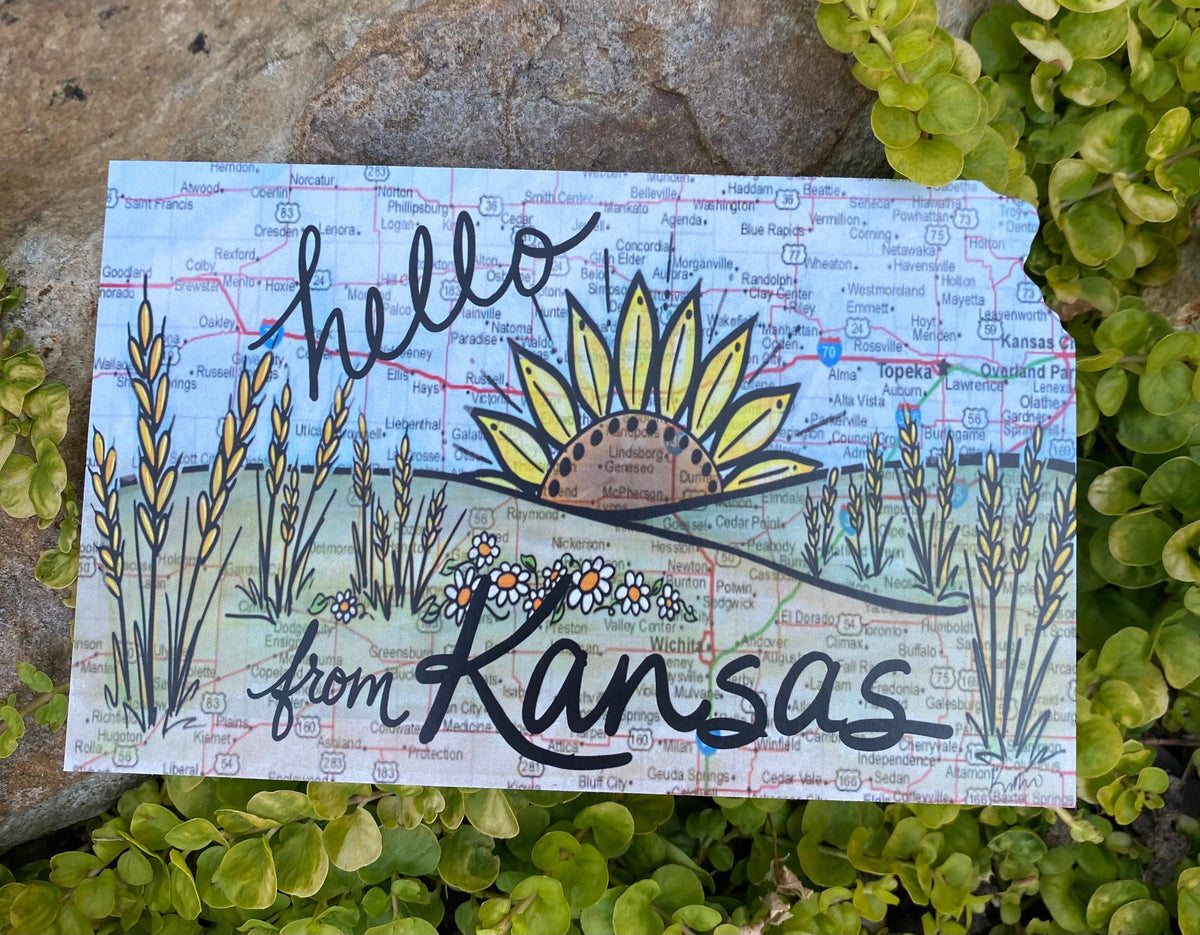 Hello from Kansas Map Postcard