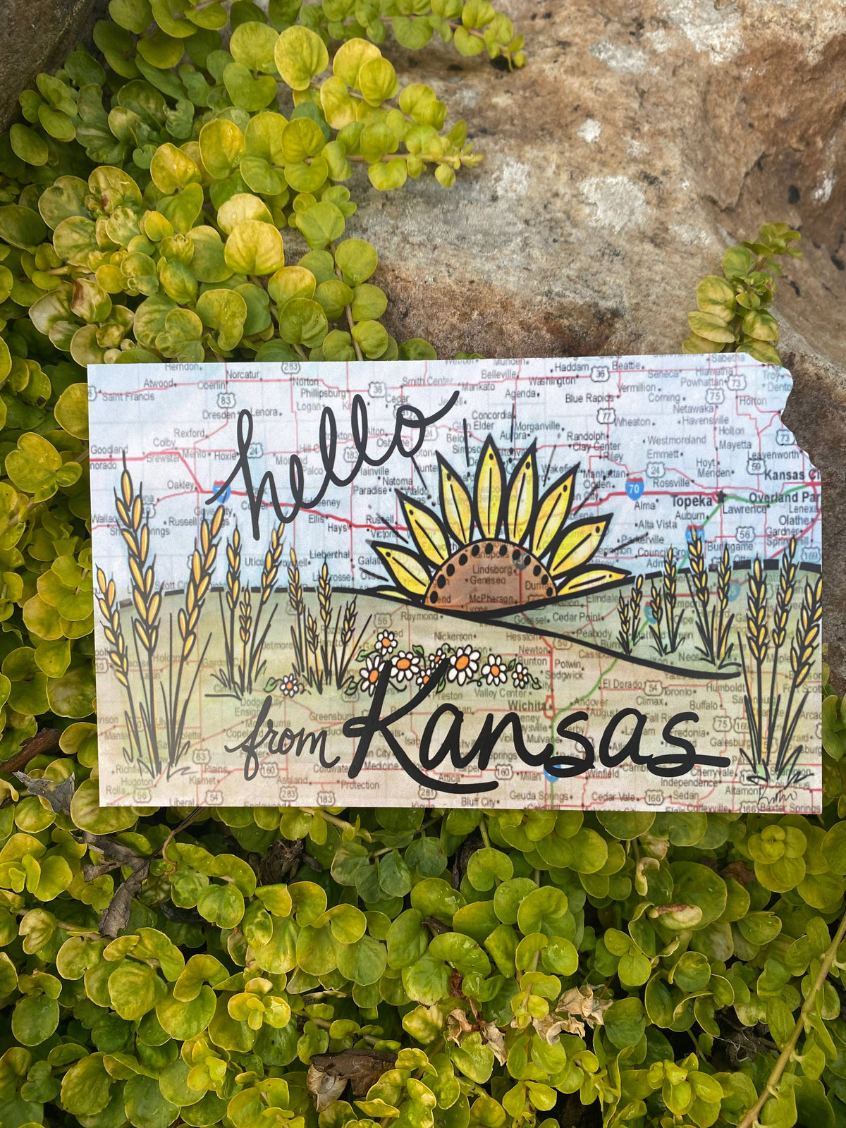 Hello from Kansas Map Postcard