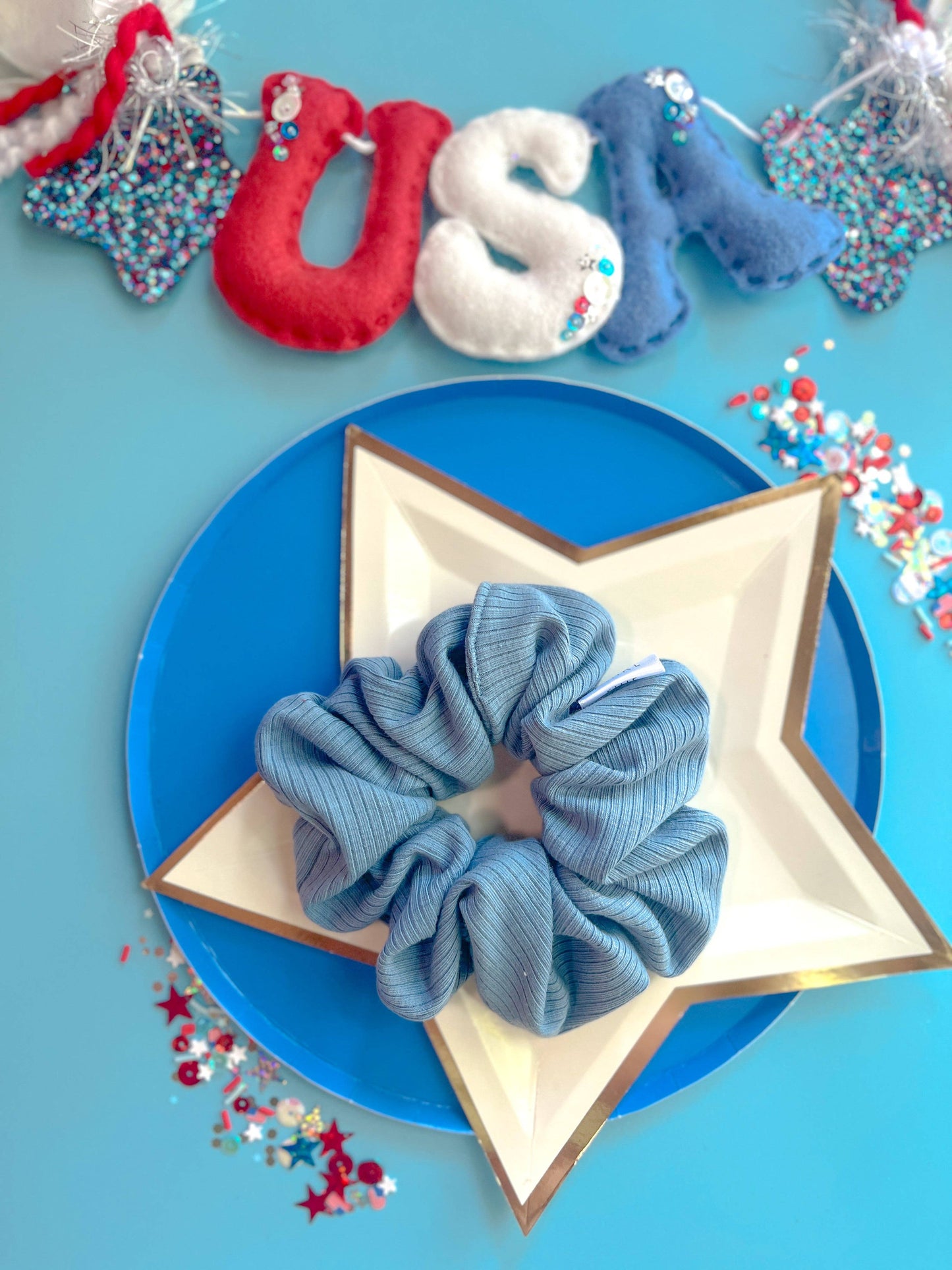 Blue Denim Ribbed Knit Regular Scrunchy
