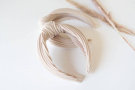 Neutral Knotted Headband: Latte Ribbed