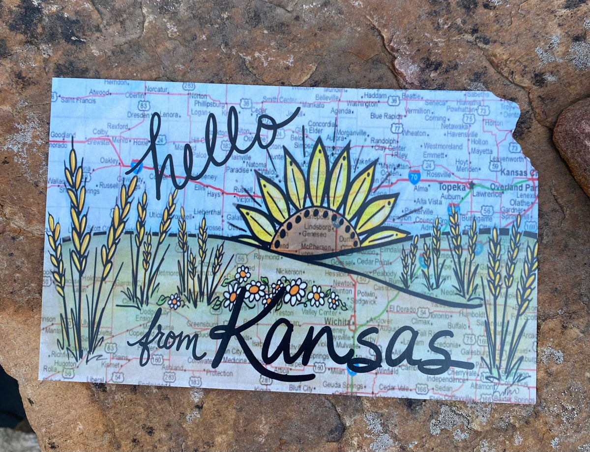 Hello from Kansas Map Postcard