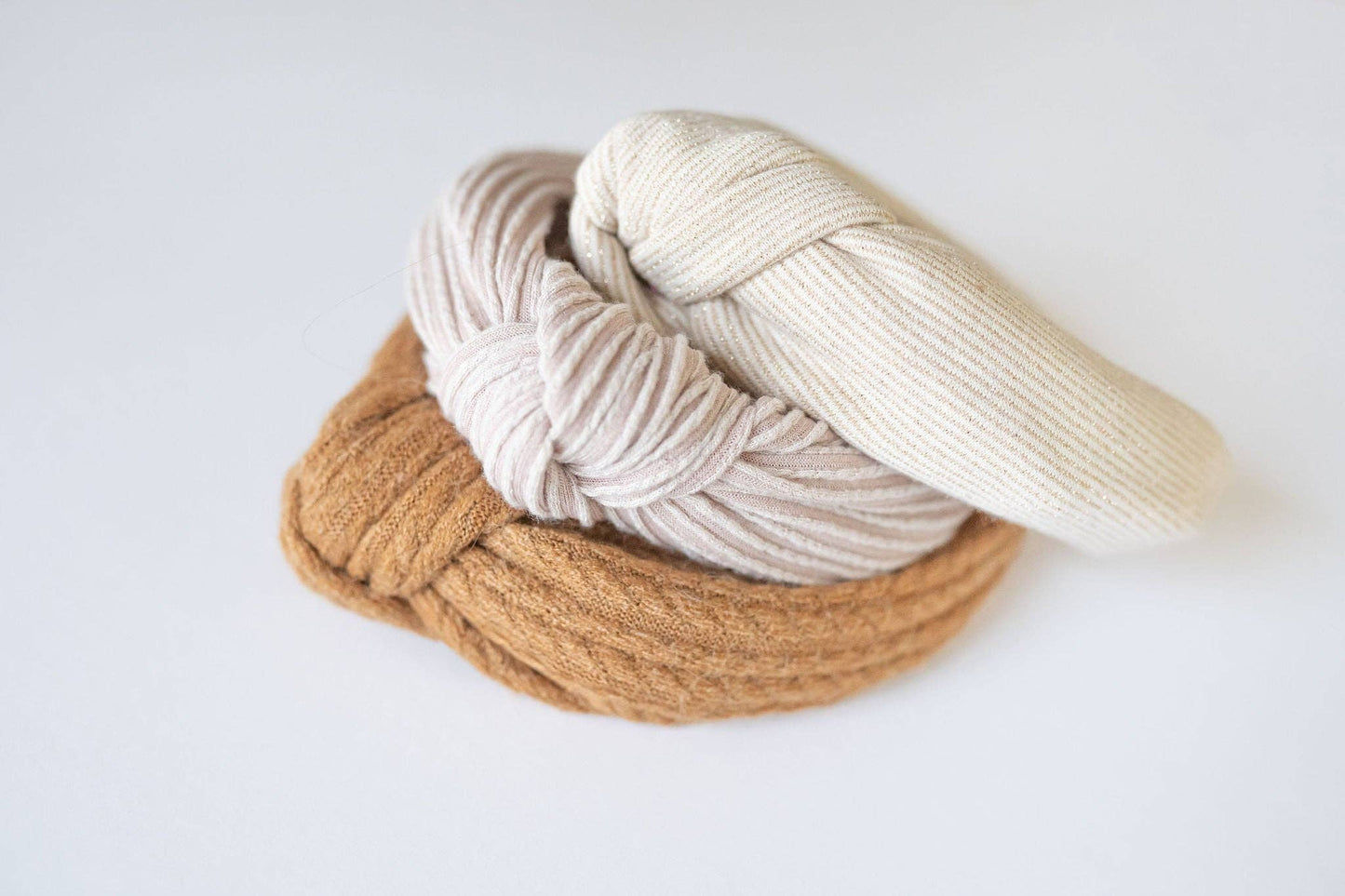 Neutral Knotted Headband: Latte Ribbed