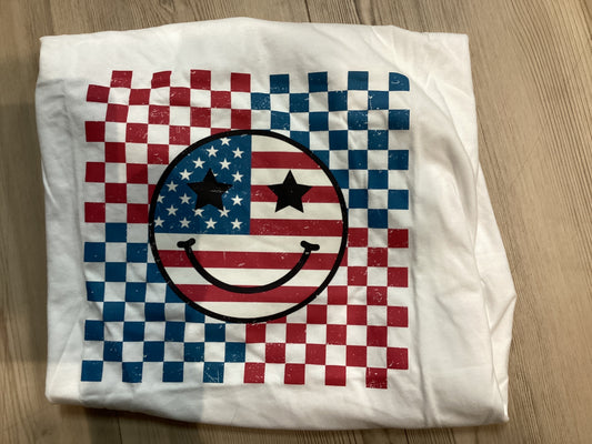 Red, White & Blue Smiley Face T Shirt