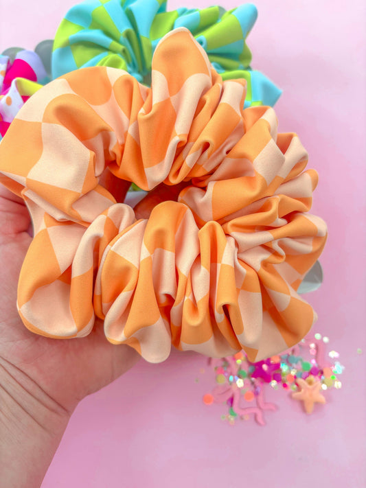 Swim Oversized Scrunchy: Orange Checkered