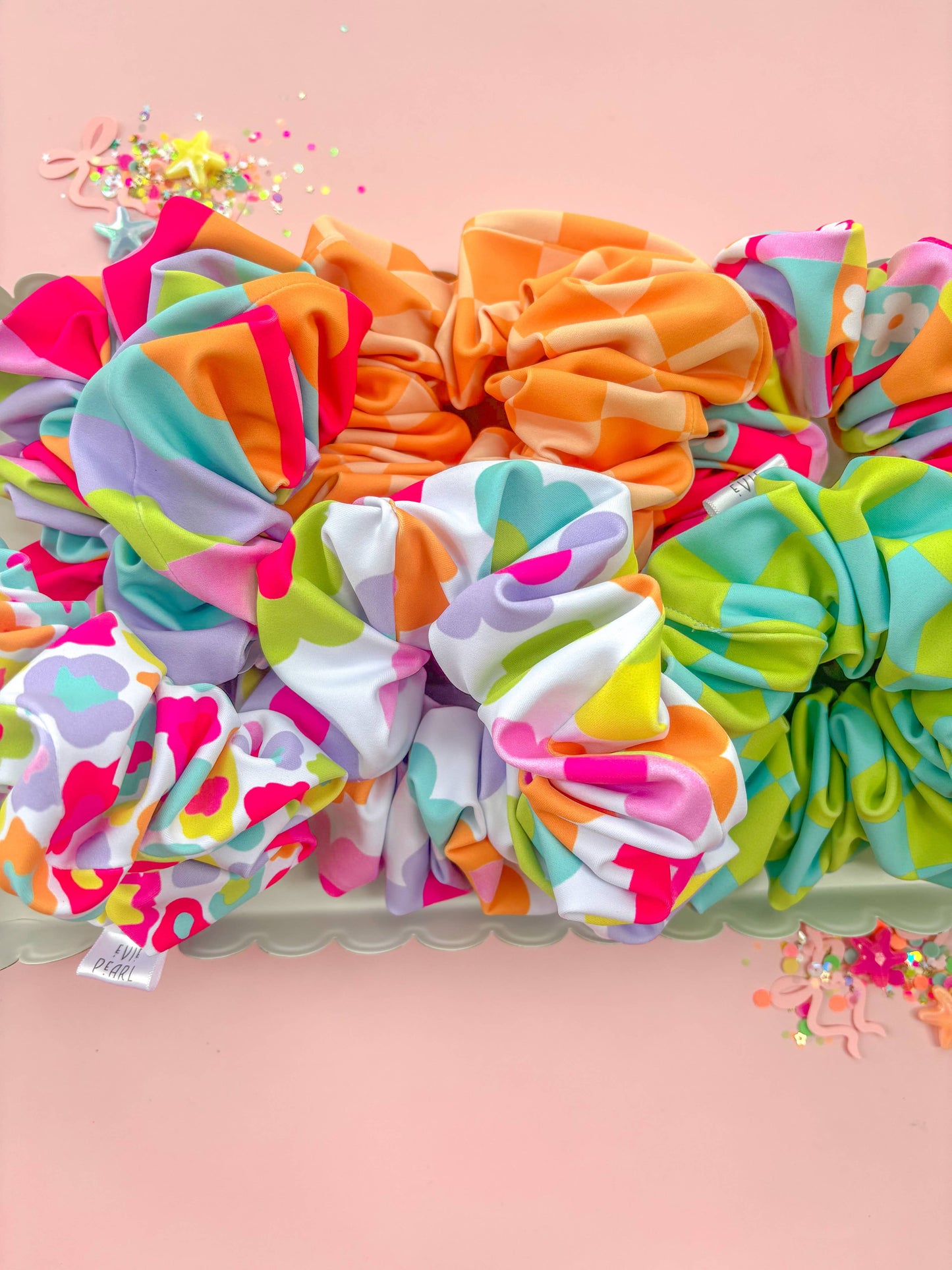Swim Oversized Scrunchy: Orange Checkered