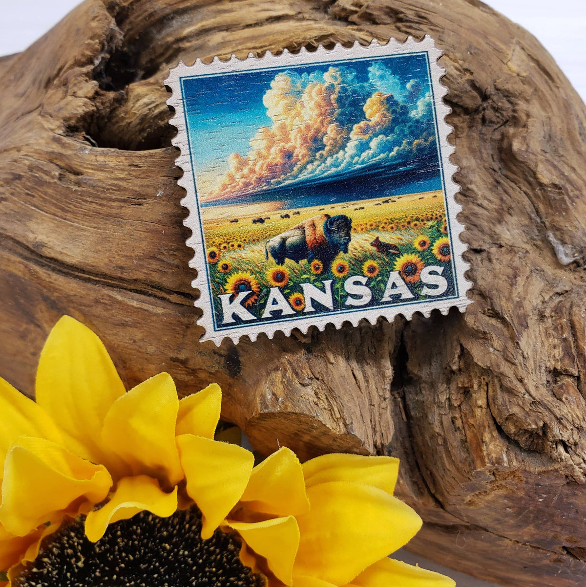 Kansas Vintage Stamp Wood Magnet