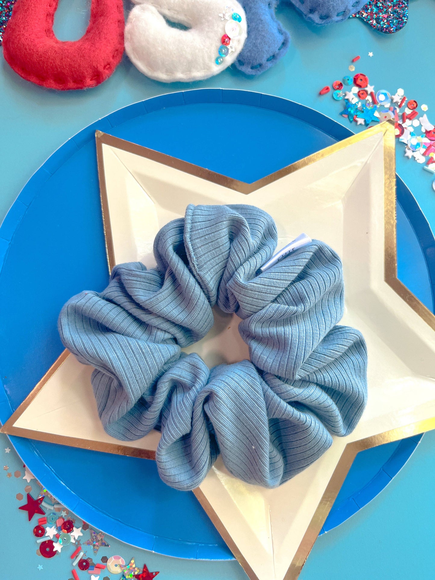 Blue Denim Ribbed Knit Regular Scrunchy