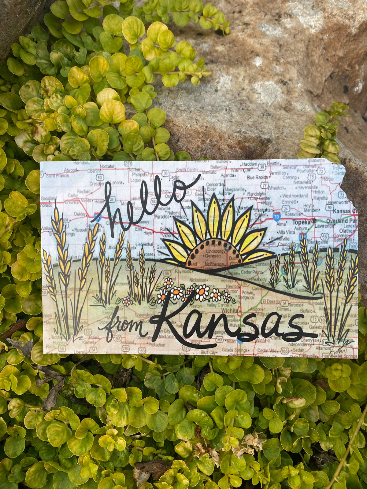 Hello from Kansas Map Postcard