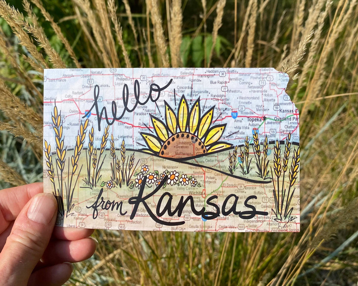 Hello from Kansas Map Postcard