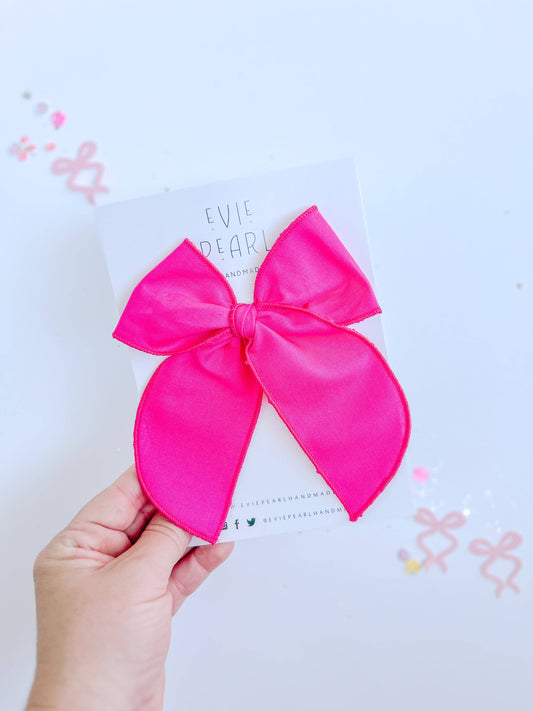Hot Pink Solid Oversized Bow: Right Alligator Clip